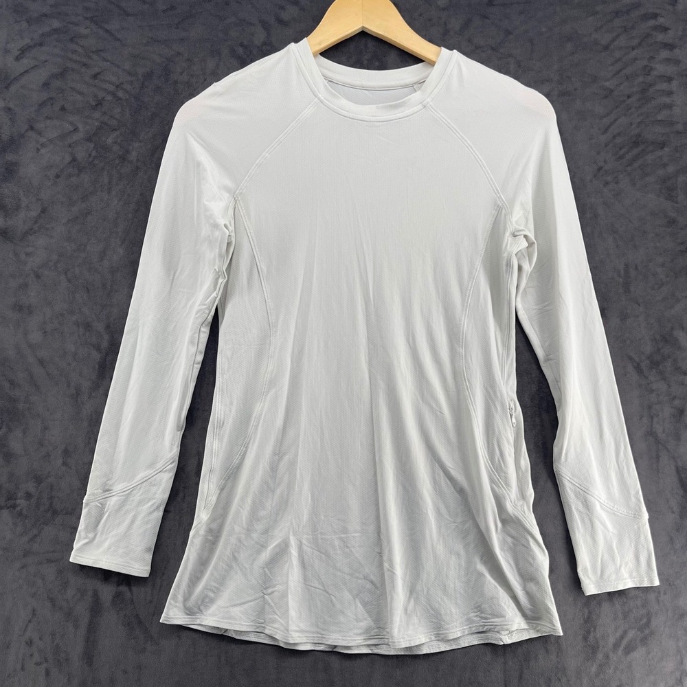 Lululemon Long Sleeve Active Training Top white Zipper Pocket Women Size 6